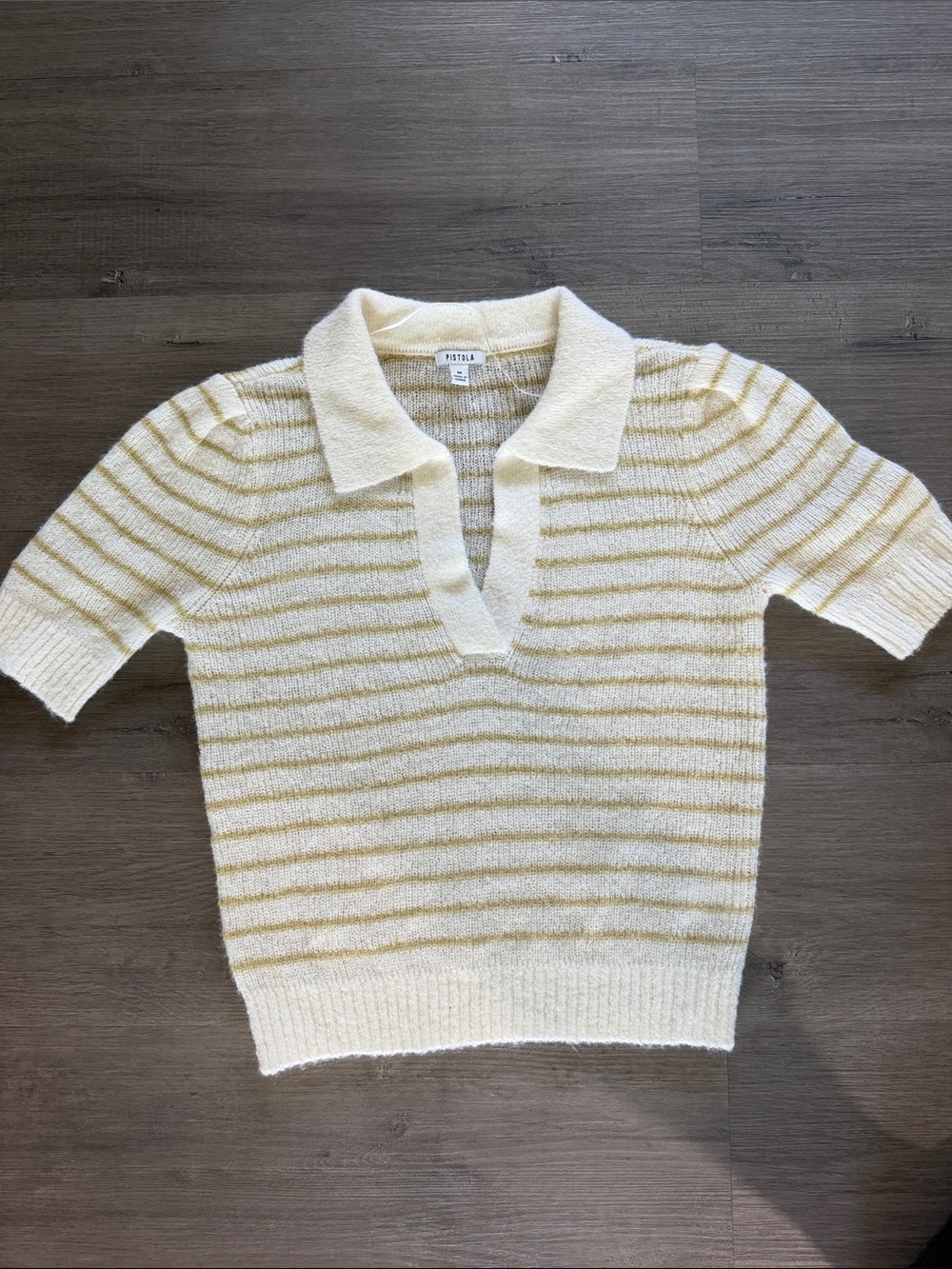 pistola Cream and Yellow Striped V-Neck Polo Sweater